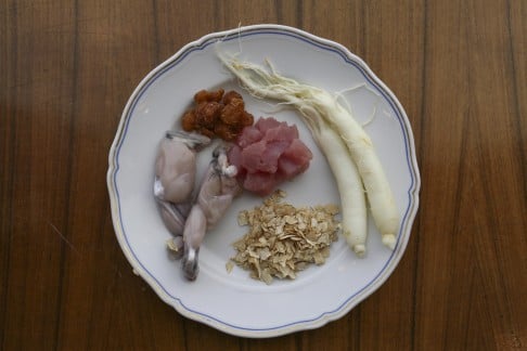 Ingredients for frog soup with ginseng at One Harbour Road.